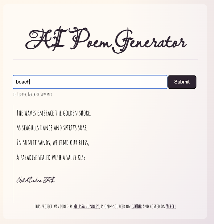 AI Poem Generator Screenshot
